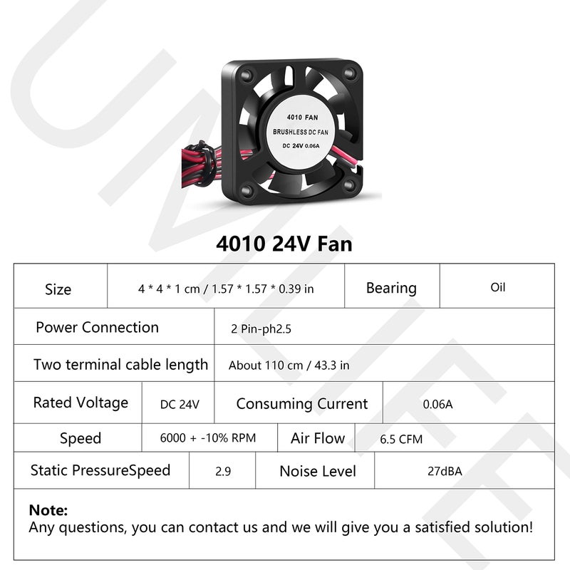 UMLIFE 3D Printer Cooling Fan, 40mm x 40mm x 10mm Blower Cooling Fan with 2 Pin Terminal for Hotend Extruder Heatsinks Makerbot MK7 MK8 CPU Chip (24V 0.06A) - Image 2